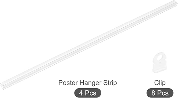 MECCANIXITY PVC Poster Hanger Rail Poster Strip Bar 45cm/18inch Clear with Clips for Poster, Map, 4 Set