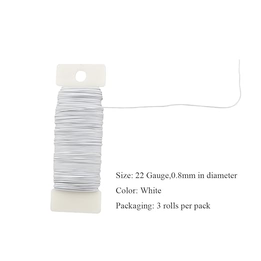 HAHIYO 22Gauge White 3Roll Total 115Yards(345Feet) Metal Floral Wire Flexible Paddle Wire for Crafts Christmas Wreaths Tree Flower Arrangement Bouquet Wrapping Wedding DIY