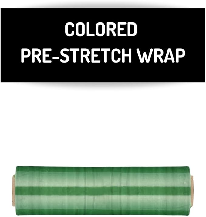 PSBM Green Stretch Wrap, 15 Inch x 1476 Feet, 144 Pack, Tinted Pre-Stretched Shrink Wrap Film for Moving, Packaging, Pallet Wrapping