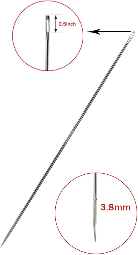 Marcobrothers 4" 2 pcs Professional Upholstery Large Eye Long Needle,Easy to Thread,with 1 roll 284 Yard 150D 1mm-Width Leather Sewing Waxed Thread,Black.(4 inch 2 pcs)
