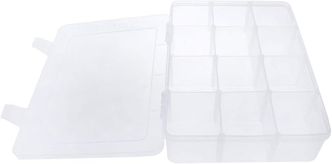 Xiaoyztan Clear Plastic Organizer, 12 Grids with Adjustable Dividers, Jewelry Box Bead Storage Container for Small Parts, Fishing Tackle, DIY Crafts, and Earrings