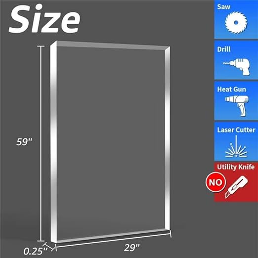 Art3d (2 Pack) 1/4" Thick Plexiglass Sheets - 29"x59" PET Clear Acrylic Sheets for Art Design，Craft Projects, Signs, DIY in Home, Wedding, Festival,Party,Office