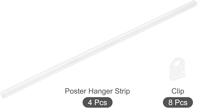 MECCANIXITY PVC Poster Hanger Rail Poster Strip Bar 100cm/40inch Clear with Clips for Poster, Map, 4 Set