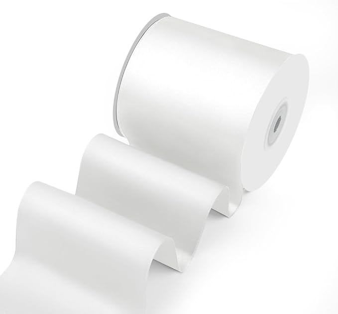3" Width x 25 Yards Satin Fabric Ribbon, White Ribbon Perfect for Wedding Car, Chair Sash, Grand Opening Ceremony, Big Bows, Embroidery, Floral Crafts, Party Decoration