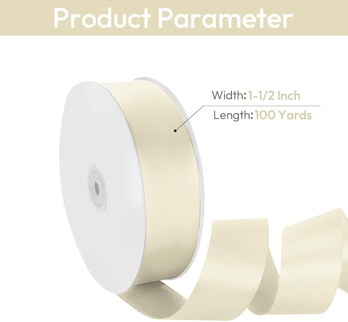 1-1/2" Width x 100 Yards Satin Ribbon, Ivory Ribbon Perfect for DIY Craft, Bows, Gift Wrapping, Flower Bouquet, Valentine's Day, Christmas and Party Decoration