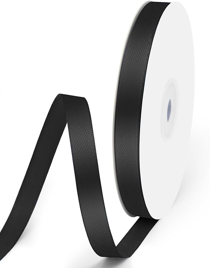 3/8" x 50 Yards Satin Ribbon - Black Silk Ribbon with Spool - Ideal for Gift Wrapping, Floral Bouquets, Crafts, Wedding Party Decorations, Christmas and Sewing Projects