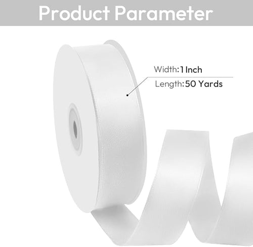 1" Width x 50 Yards Satin Fabric Ribbon, White Ribbon Perfect for DIY Bows, Swags, Gift Wrapping, Craft, Flower Bouquet，Christmas and Party Decoration