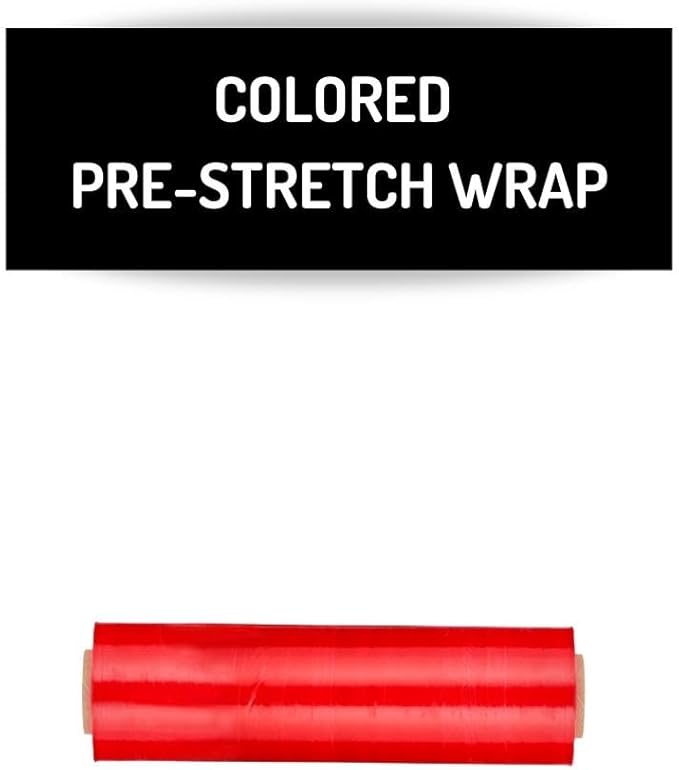 PSBM Red Stretch Wrap, 15 Inch x 1476 Feet, 8 Pack, Tinted Pre-Stretched Shrink Wrap Film for Moving, Packaging, Pallet Wrapping