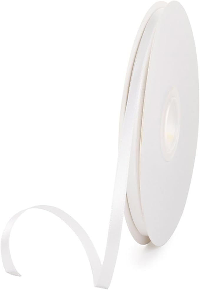 1/4" x 100 Yards White Polyester Satin Ribbon Single Faced Bulk Fabric Ribbons for Gift Wrapping, Crafting and DIY Projects, Hair Accessories, Tiny Bows
