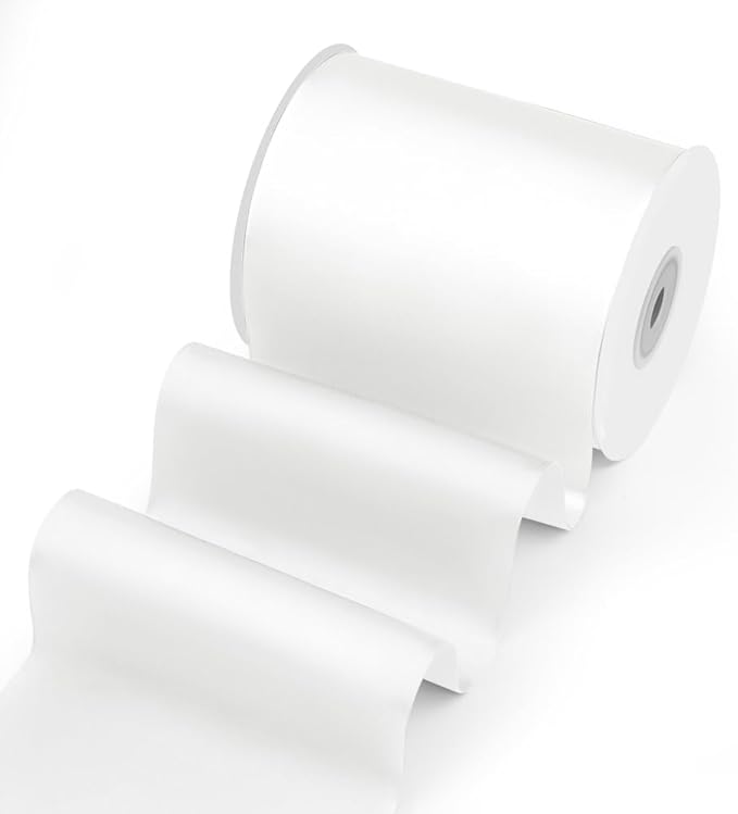 4" Width x 25 Yards Satin Fabric Ribbon, White Ribbon Perfect for Wedding Car, Chair Sash, Grand Opening Ceremony, Big Bows, Embroidery, Floral Crafts, Party Decoration
