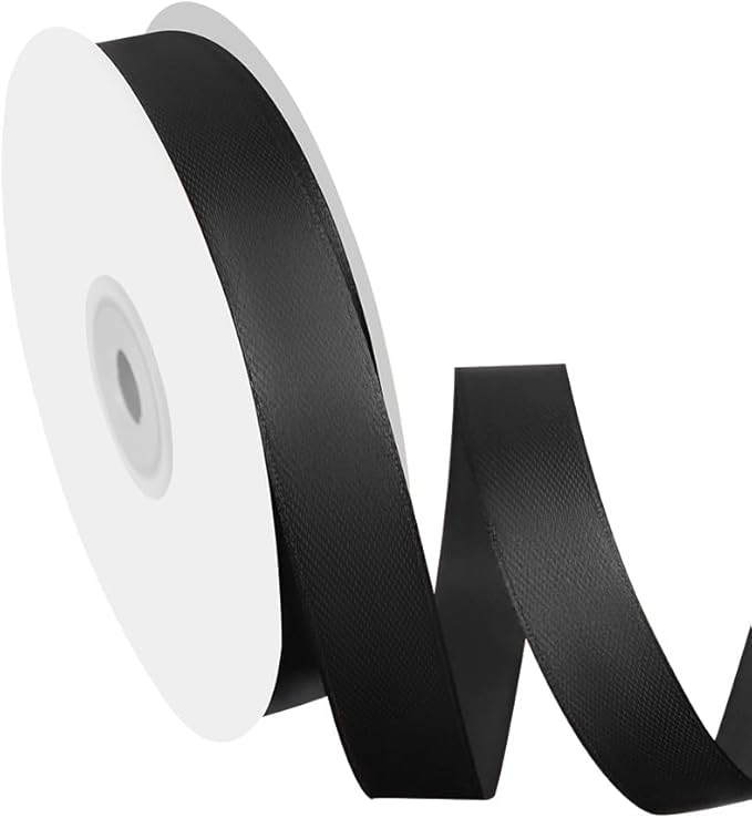 5/8" Width x 50 Yards Satin Fabric Ribbon, Black Ribbon Perfect for DIY Bows, Swags, Gift Wrapping, Craft, Flower Bouquet，Christmas and Halloween Party Decoration