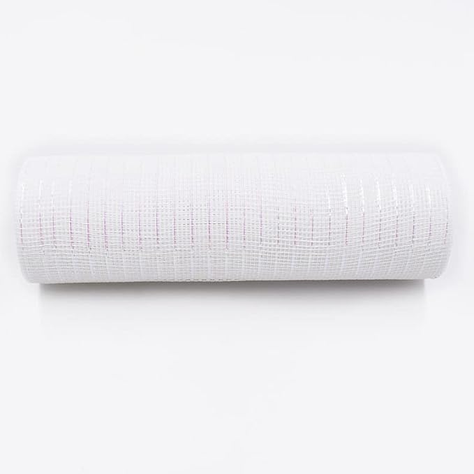 2 Rolls - Koopi Deco Mesh 10 inch x 30 feet Each Roll, Set of 2 White with White Iridescent Foil Poly Mesh Ribbons for Wreaths, Swags, Craft, Party and Decorating Supplies