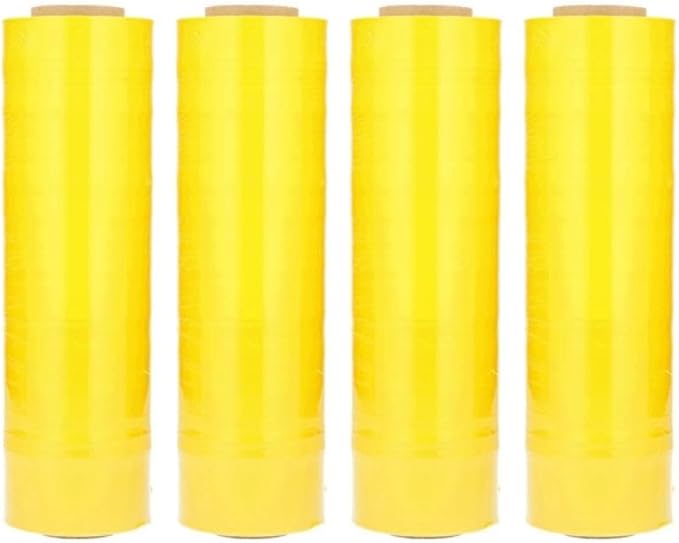 PSBM Yellow Stretch Wrap, 15 Inch x 1476 Feet, 8 Pack, Tinted Pre-Stretched Shrink Wrap Film for Moving, Packaging, Pallet Wrapping