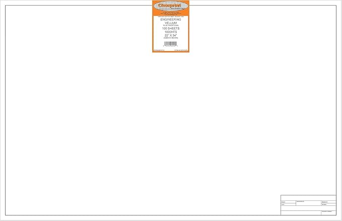 Clearprint 22" x 34" 1000H Design Vellum Sheets with Engineer Title Block, 16 lb., 100% Cotton, 100 Sheets Per Pack, 1 Each