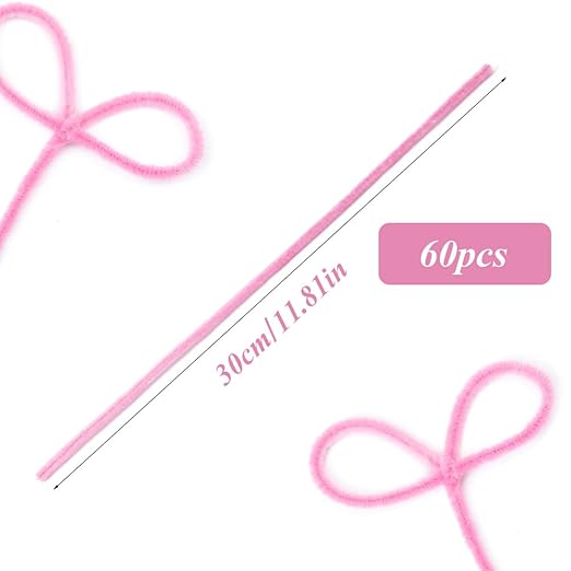 60 Pieces Pink Pipe Cleaners, Christmas Craft Pipe Cleaners,Pipe Cleaners Chenille Stem,Pipe Cleaners Bulk,Art Pipe Cleaners for Creative Home Decoration Supplies Arts and Crafts Project
