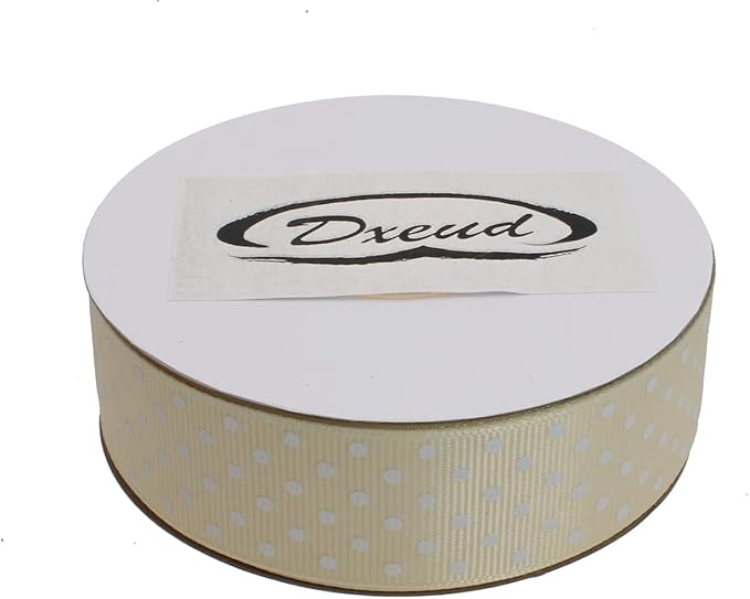 Polka Dot Grosgrain Ribbon 25 Yard Each Roll 100% Polyester (1", Beige)