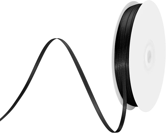 1/8" X 100 Yards Black Satin Thin Ribbon Solid Color Double Faced Ribbons Perfect for Crafts Wedding Decor Bow Making Arts Sewing and More