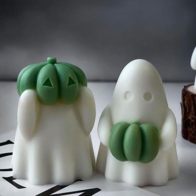 3 Pcs Ghost Holding Pumpkin Resin Mold, Halloween Candle Making Molds Fun Kit Cute Ghost and Pumpkin Epoxy Resin Molds Silicone DIY Craft