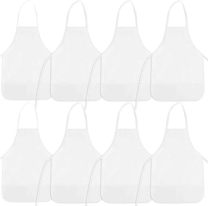 8 Pcs Kids Apron Painting Aprons for Kids Art Smocks Paint Apron Bulk for Painting Classroom Activity Kitchen Crafts Party Supplies(White)