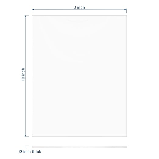 Clear Acrylic Sheet 8" x 10" Cast Plexiglass Panel 1/8" Thick (3mm) Transparent Plastic Board for Sign, Craft, Display Projects, Laser Cutting, Engraving, Pack of 2