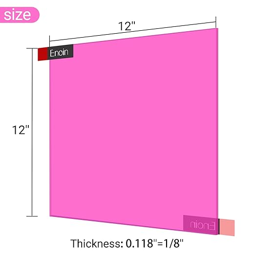 Enoin 2 Pack 12x12 Translucent Pink Acrylic Sheet - Cut to Size Plexiglass Sheets 1/8 inch Thick, Colored Plastic Board Panel for Art Craft, DIY, Painting