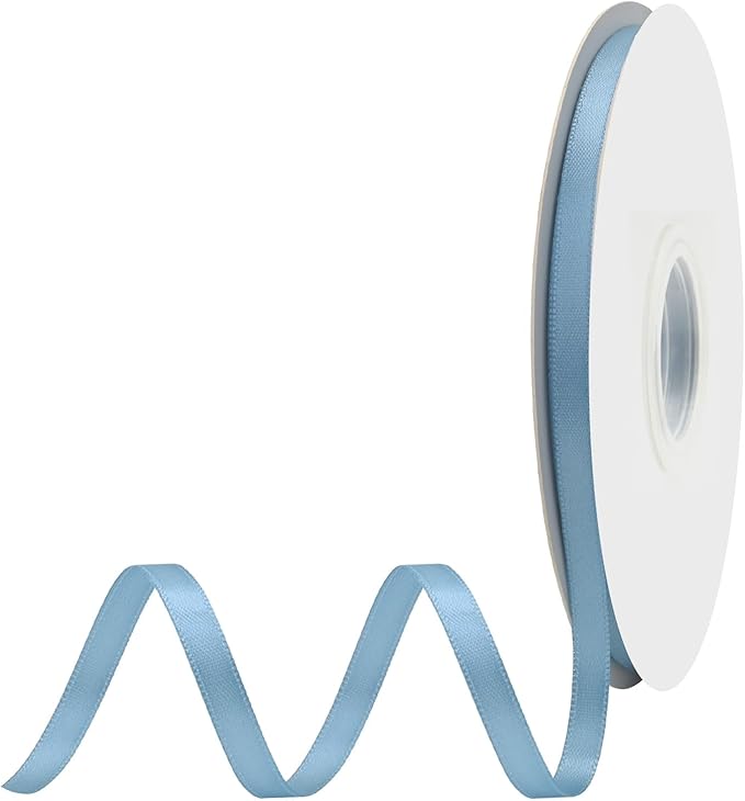 Dusty Blue Satin Ribbon 1/4" X 50 Yards Solid Color Double Faced Ribbons Perfect for Crafts Wedding Decor Bow Making Arts Sewing and More