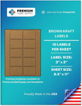 Premium Label Supply Brown Kraft Sticker Labels – 3" x 2" – Laser/Inkjet Compatible – (10 per Sheet), 100 Sheets – 1,000 Total Adhesive Labels