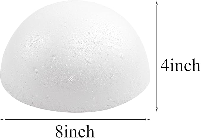 Crafjie 4PCS 8 Inchs White Foam Balls Half Round Polystyrene Half Foam Balls Craft Supplies Hemispherical Christmas Craft Ballfor DIY Home Craft Project and Art Decoration