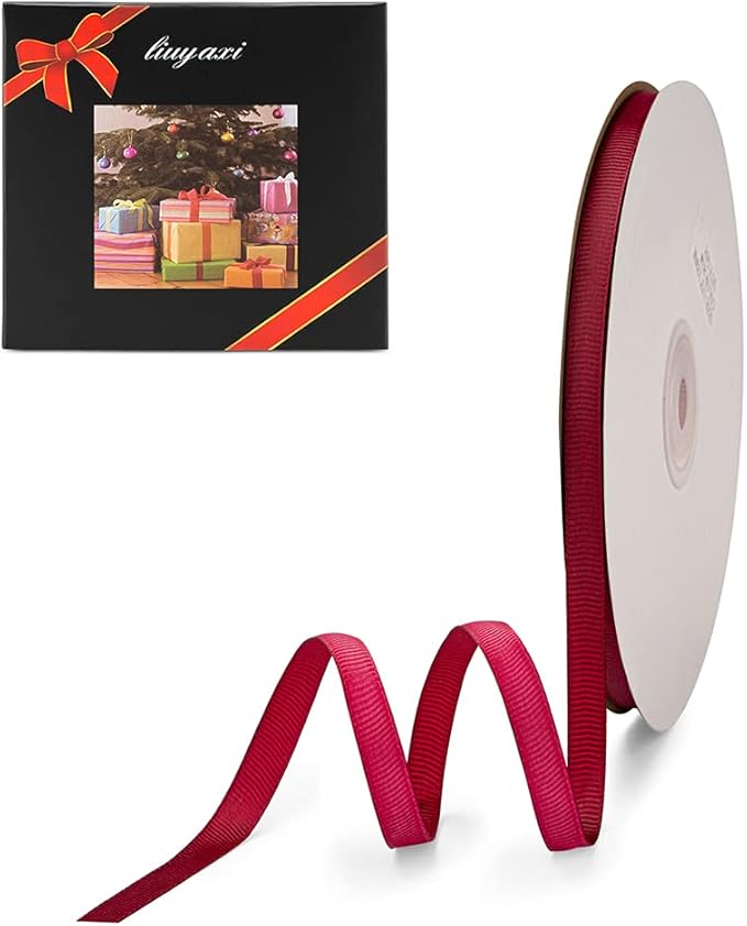 LIUYAXI 1/4" X 50 Yards Solid Burgundy/MaroonGrosgrain Ribbon, Perfect for Crafts, Wedding Decor, DIY Hair Accessories, Sewing, Gift Package Wrapping and More