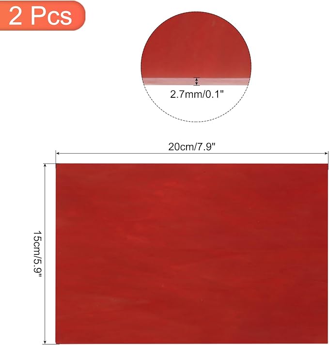 MECCANIXITY 2 Pcs Stained Glass Sheet Mosaic Tile 7.9 Inch x 5.9 Inch Deep Red Stained Glass Sheets for Crafts DIY Art Project
