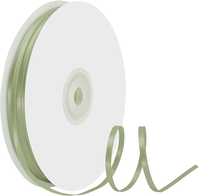 1/8" X 100 Yards Spring Moss Satin Thin Ribbon Solid Color Double Faced Ribbons Perfect for Crafts Wedding Decor Bow Making Arts Sewing and More