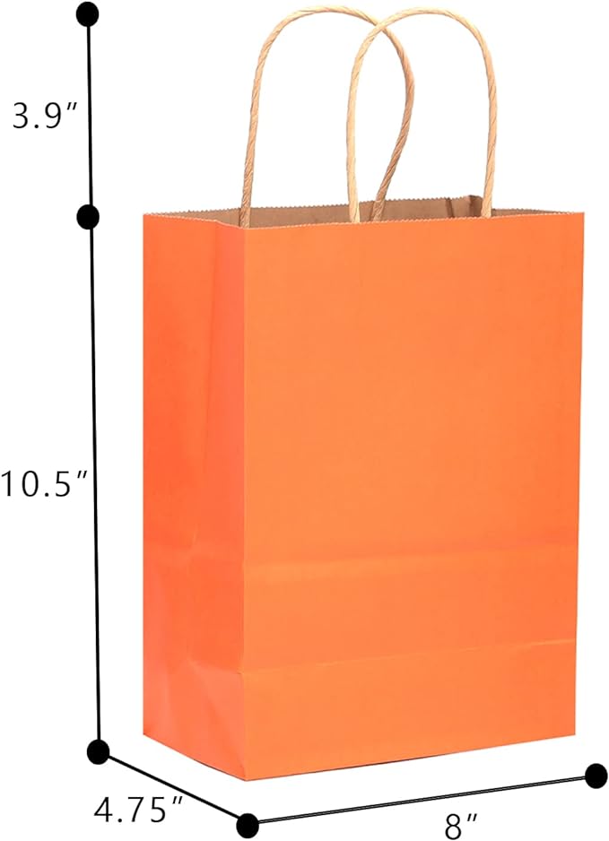 qiqee 60 pcs Kraft Bags with Handles 7.6"x4.75"x10.5" Medium Gift Paper Bag 16 Different Solid Color Bags