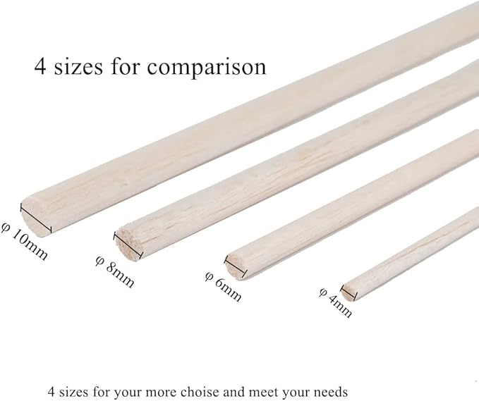 30 Pack Round Wood Dowel Rods 1/4x1/4x12 Inch Balsa Wood Sticks φ1/4 Inch Natural Wood Color Unfinished Wood for Cricut Maker Make Models of House Airplane Ship Boat DIY Wooden(6x6x305mm)