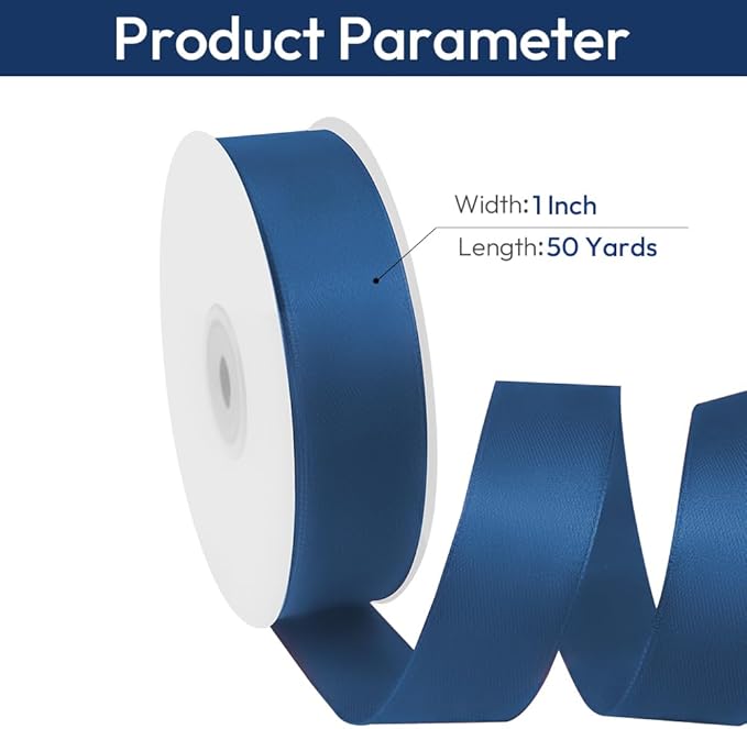 1" Width x 50 Yards Satin Fabric Ribbon, Navy Blue Ribbon Perfect for DIY Bows, Swags, Gift Wrapping, Craft, Flower Bouquet，Christmas and Party Decoration