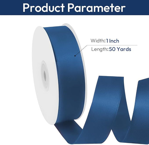 1" Width x 50 Yards Satin Fabric Ribbon, Navy Blue Ribbon Perfect for DIY Bows, Swags, Gift Wrapping, Craft, Flower Bouquet，Christmas and Party Decoration