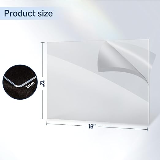 5 Pack 12”x16” x0.04” Clear PET/Plexiglass Sheet, INDSTONE Transparent Flexible Plastic Sheet 12x16, Clear Plastic Sheet for Crafts, Picture Frames, Painting, Sign Blank