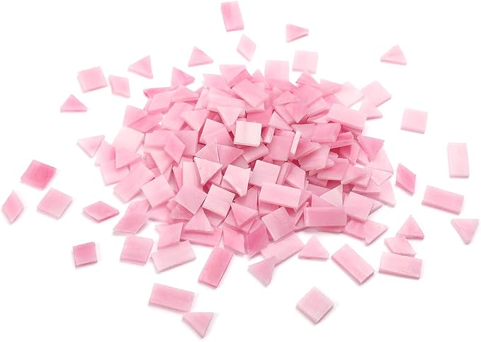 Lanyani 200 Mixed Color Glass Mosaic Tiles - 4 Shapes, Tiffany Stained Glass Pieces for Crafts, Pink