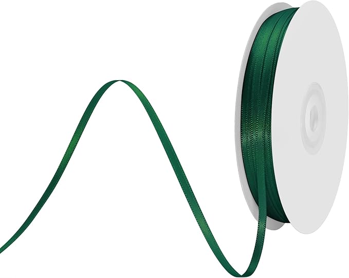 1/8" X 100 Yards Spruce Satin Thin Ribbon Solid Color Double Faced Ribbons Perfect for Crafts Wedding Decor Bow Making Arts Sewing and More