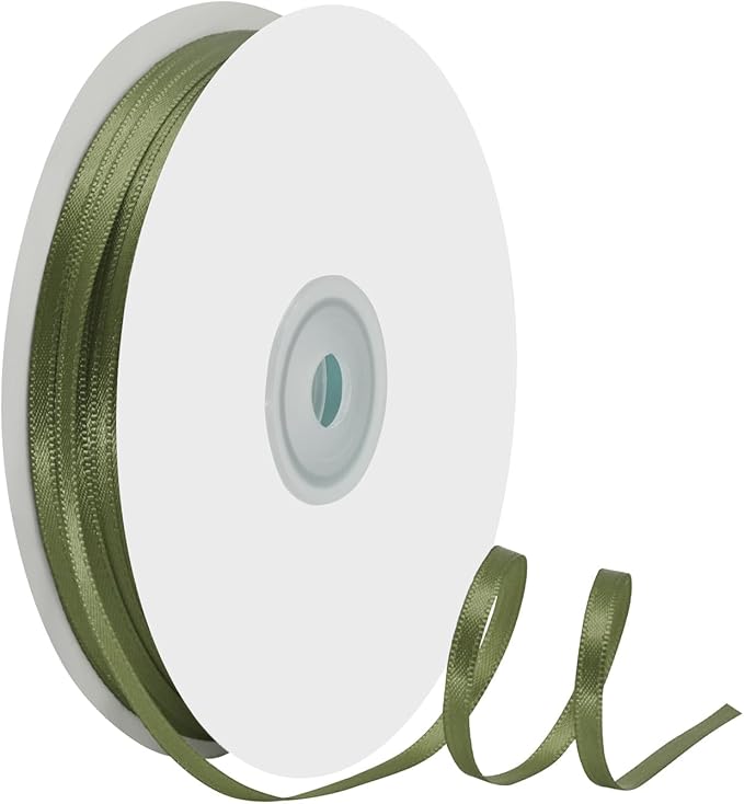 1/8" X 100 Yards Moss Satin Thin Ribbon Solid Color Double Faced Ribbons Perfect for Crafts Wedding Decor Bow Making Arts Sewing and More