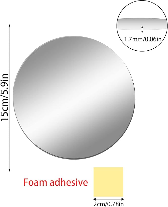 DARENYI 4Pcs Glass Round Mirror Tile, 6 Inch Self Adhesive Sticker, Small Circle Sheet for DIY Crafts, Plates Trays for Wedding Table Centerpieces Walls Decor