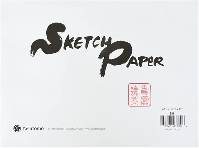 Yasutomo Hosho Paper Pad, 9 X 12 inches, 18 lb. 48 Sheets with Deckle Edges, Off-White (6H)