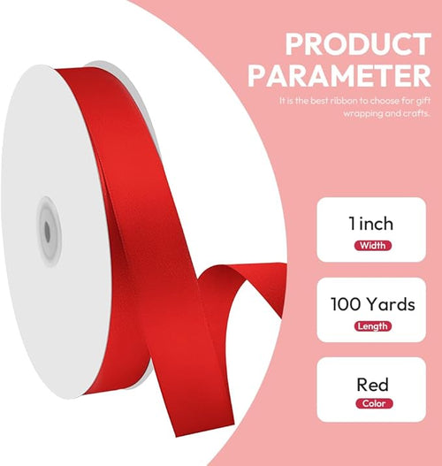 1" x 100 Yards Satin Ribbon - Red Silk Ribbon with Spool - Ideal for Gift Wrapping, Floral Bouquets, Crafts, Wedding Party Decorations, Christmas and Sewing Projects