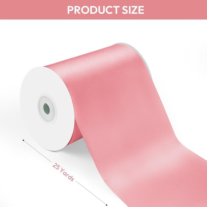 4" Width x 25 Yards Satin Fabric Ribbon, Pink Ribbon Perfect for Wedding Car, Chair Sash, Grand Opening Ceremony, Big Bows, Embroidery, Floral Crafts, Party Decoration