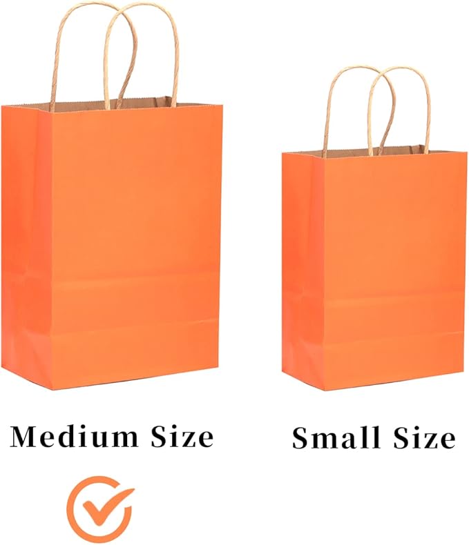 qiqee 60 pcs Kraft Bags with Handles 7.6"x4.75"x10.5" Medium Gift Paper Bag 16 Different Solid Color Bags
