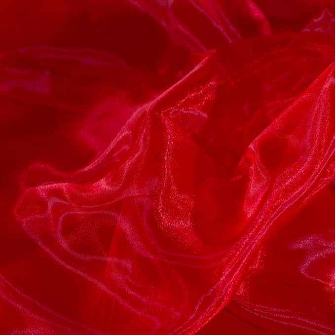 Fynite Red Organza Fabric by The Yard | 5 Yard Long | 44" Wide | Bridal Soft Sheer Organza Tulle for DIY Wedding Dress Fashion Craft Decorations