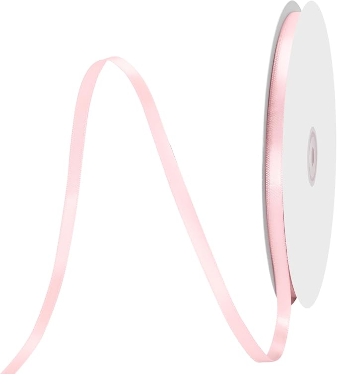 1/4" X 100 Yards Lt Pink Satin Thin Ribbon Solid Color Double Faced Ribbons Perfect for Crafts Wedding Decor Bow Making Arts Sewing and More
