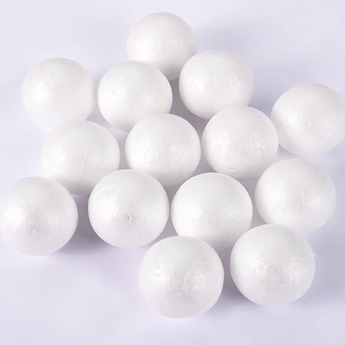 hesmartly 30 Pack Craft Foam Balls,White Polystyrene Smooth Round Balls, 1.97inch Foam Balls and 2 Pieces Painting Brushes for DIY Projects Arts and Crafts Supplies