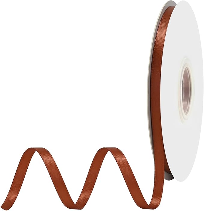 Rust Satin Ribbon 1/4" X 50 Yards Solid Color Double Faced Ribbons Perfect for Crafts Wedding Decor Bow Making Arts Sewing and More