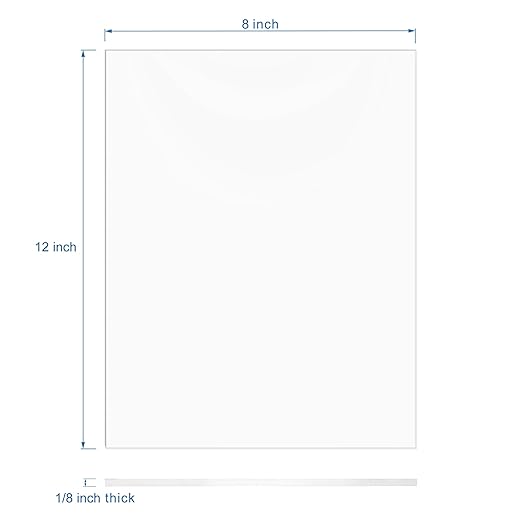 Pack of 10 Clear Acrylic Sheet 8" x 12" Cast Plexiglass Panel 1/8" Thick (3mm) Transparent Plastic Board for Sign, Craft, Display Projects, Laser Cutting, Engraving