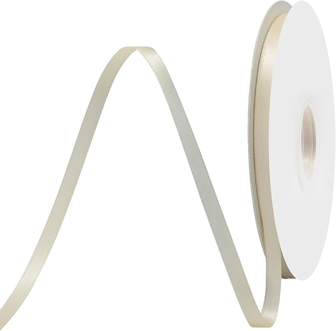 Ivory Satin Ribbon 1/4" X 50 Yards Solid Color Double Faced Ribbons Perfect for Crafts Wedding Decor Bow Making Arts Sewing and More